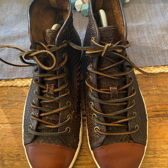 Frye Chambers high top sneakers cognac dark‎ brown leather reptile. 9.5 men’s main image 6